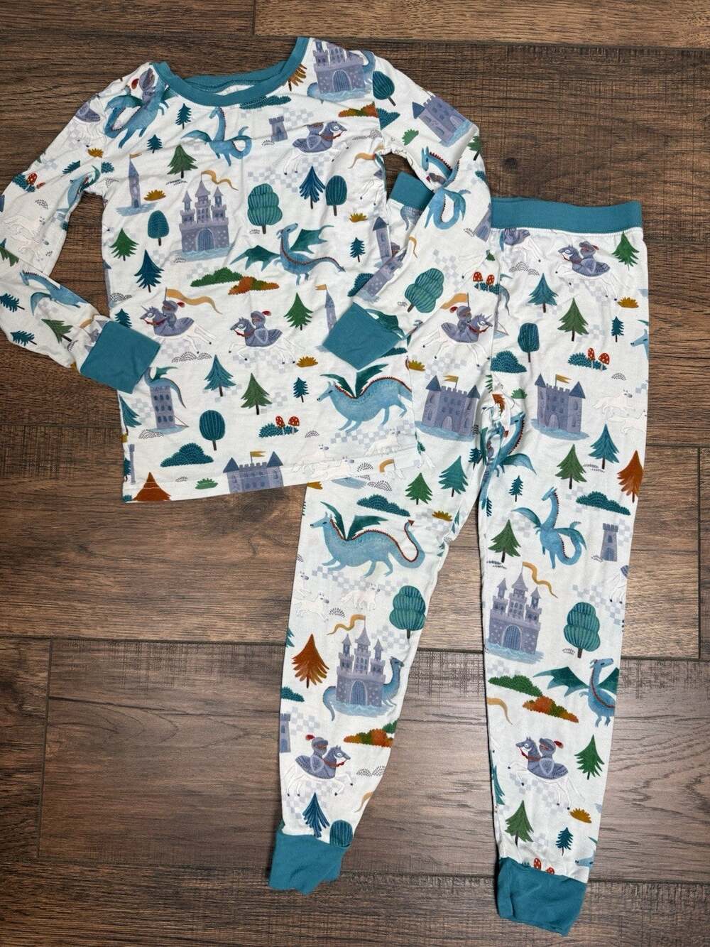 Little Sleepies 2 Piece Pajama Set Long Sleeve Pants 5/6 Dragons Knight Bamboo2